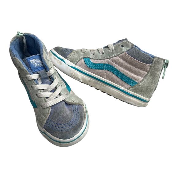 Vans Old Skool Sk8 high tops pink blue suede canvas zip up back toddler size 8 - Picture 1 of 9